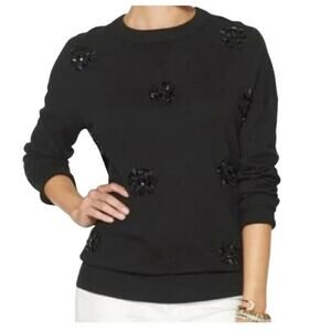 Kate Spade Black Jeweled Slouchy Wool Cashmere Blend Sweater Size M